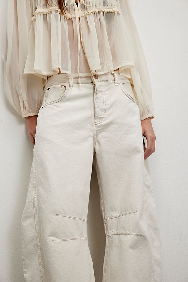 Free People Good Luck Barrel Jean in Milk - front view