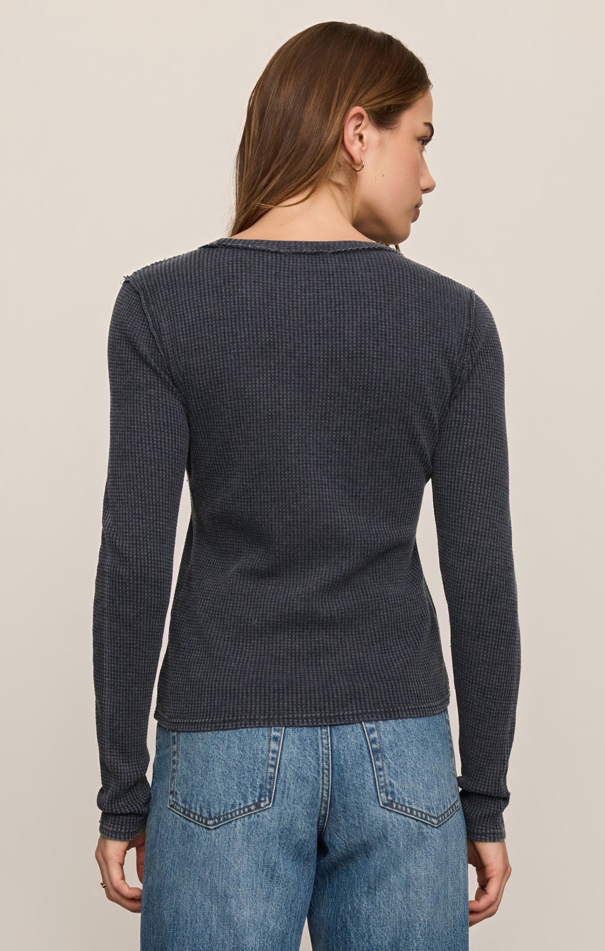 Z Supply Arlet Mini Thermal Top in Oxford Blue, back view