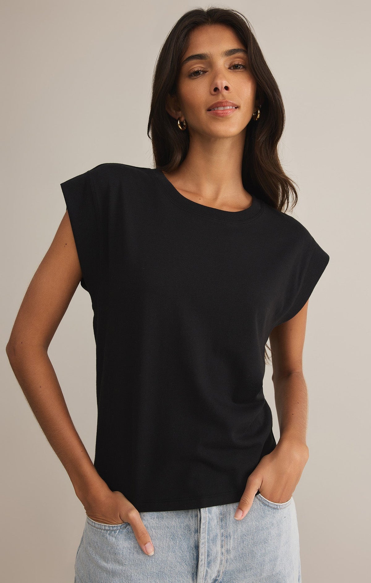 Z Supply Camino Top in Black, close-up detail 1