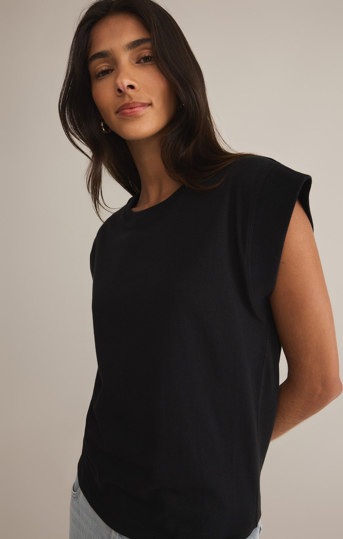 Z Supply Camino Top in Black, close-up detail 2