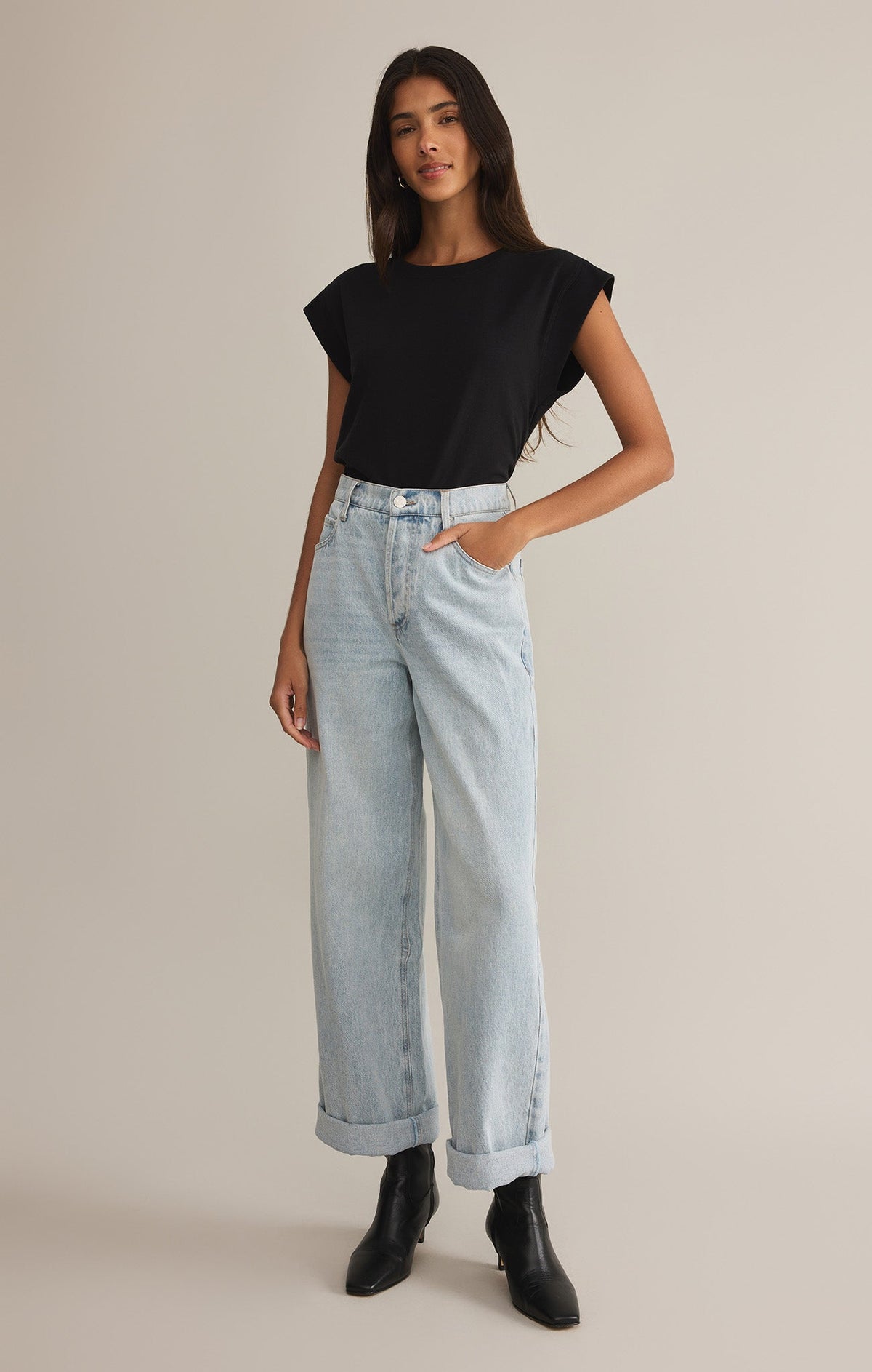Z Supply Camino Top in Black, front and back views