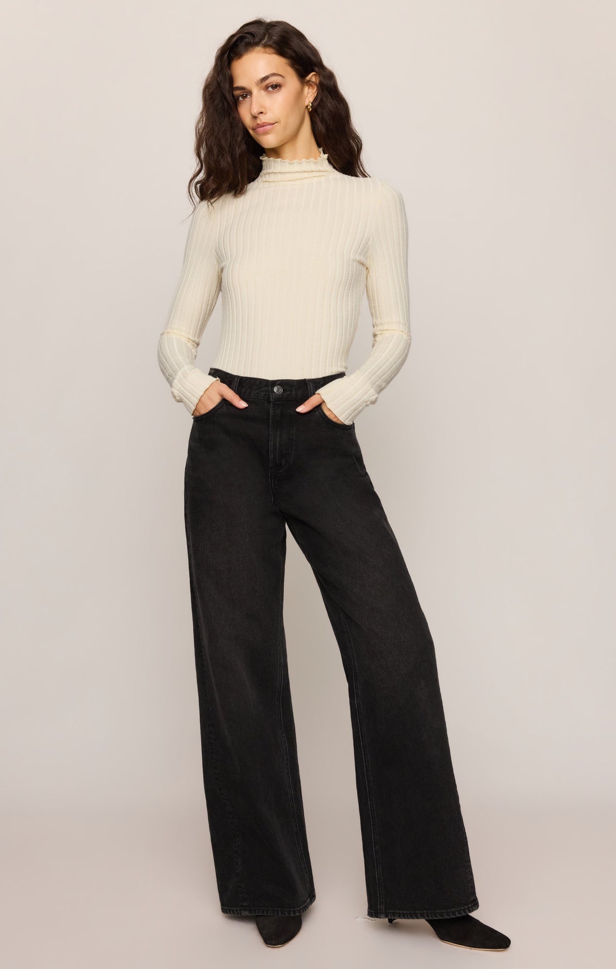 Z Supply Hattie Long Sleeve Top in Antique White, front and back views