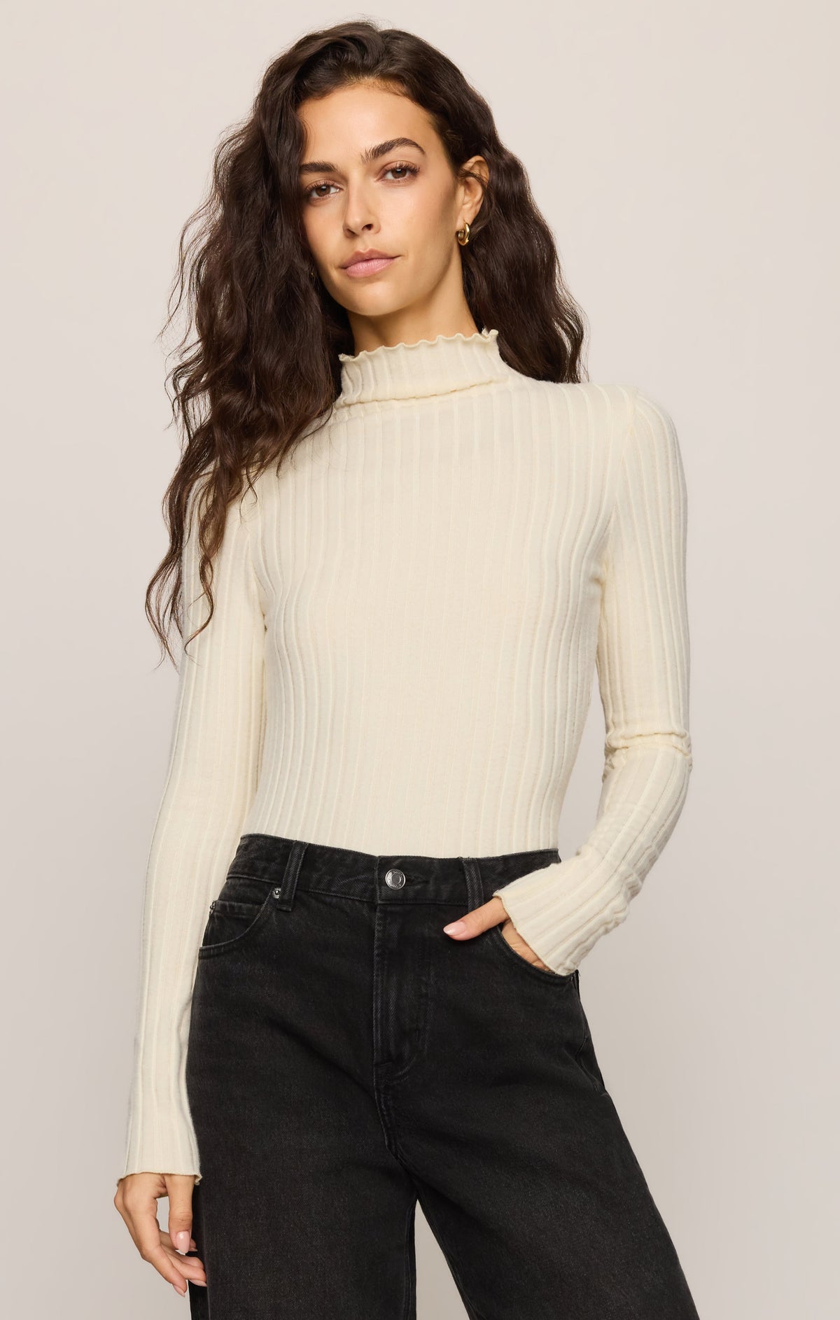 Z Supply Hattie Long Sleeve Top in Antique White, front view