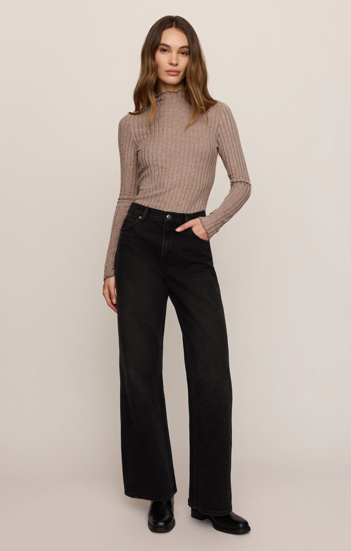 Z Supply Hattie Long Sleeve Top in Heather Ash, front and back views