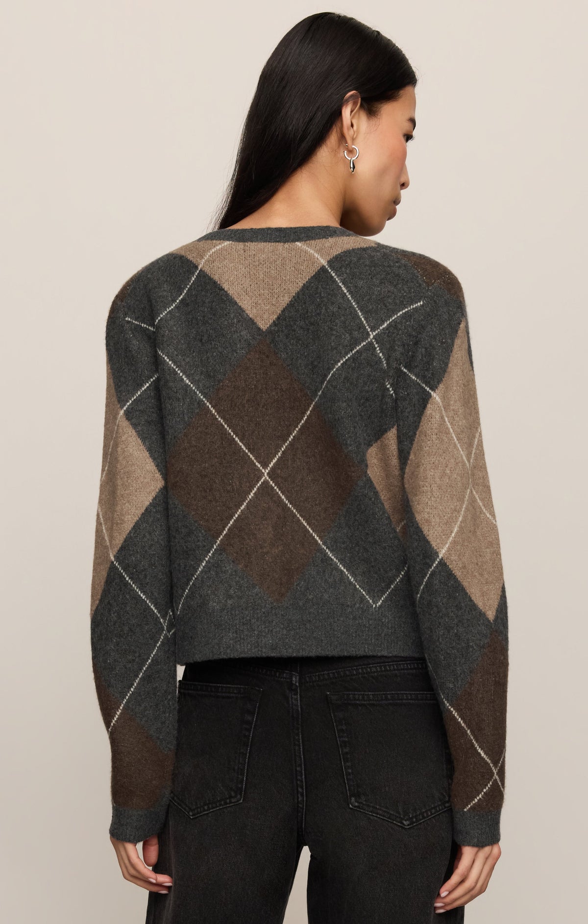 Z Supply Medina Argyle Cardigan in Charcoal Heather, back view