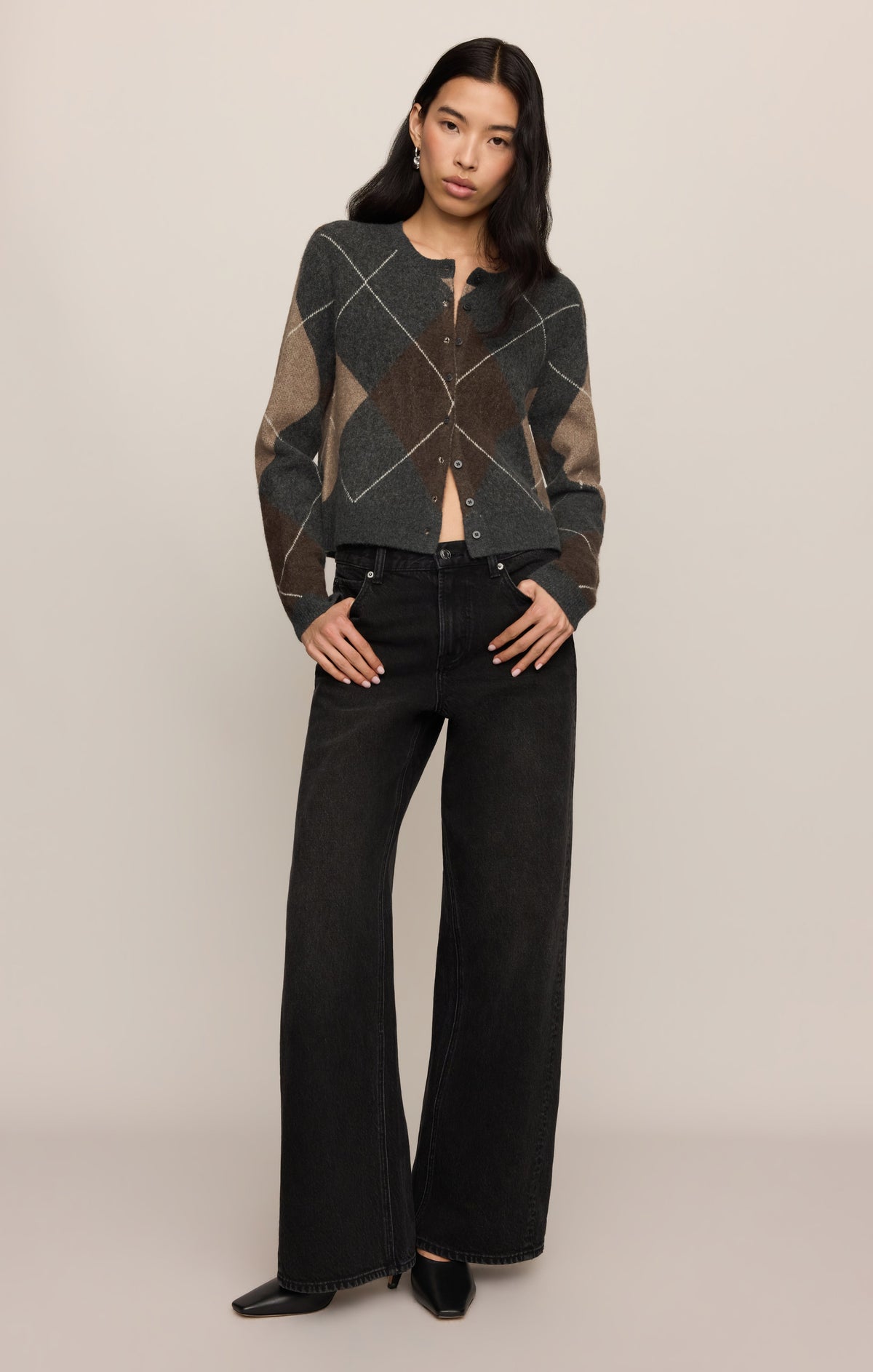 Z Supply Medina Argyle Cardigan in Charcoal Heather, front and back views