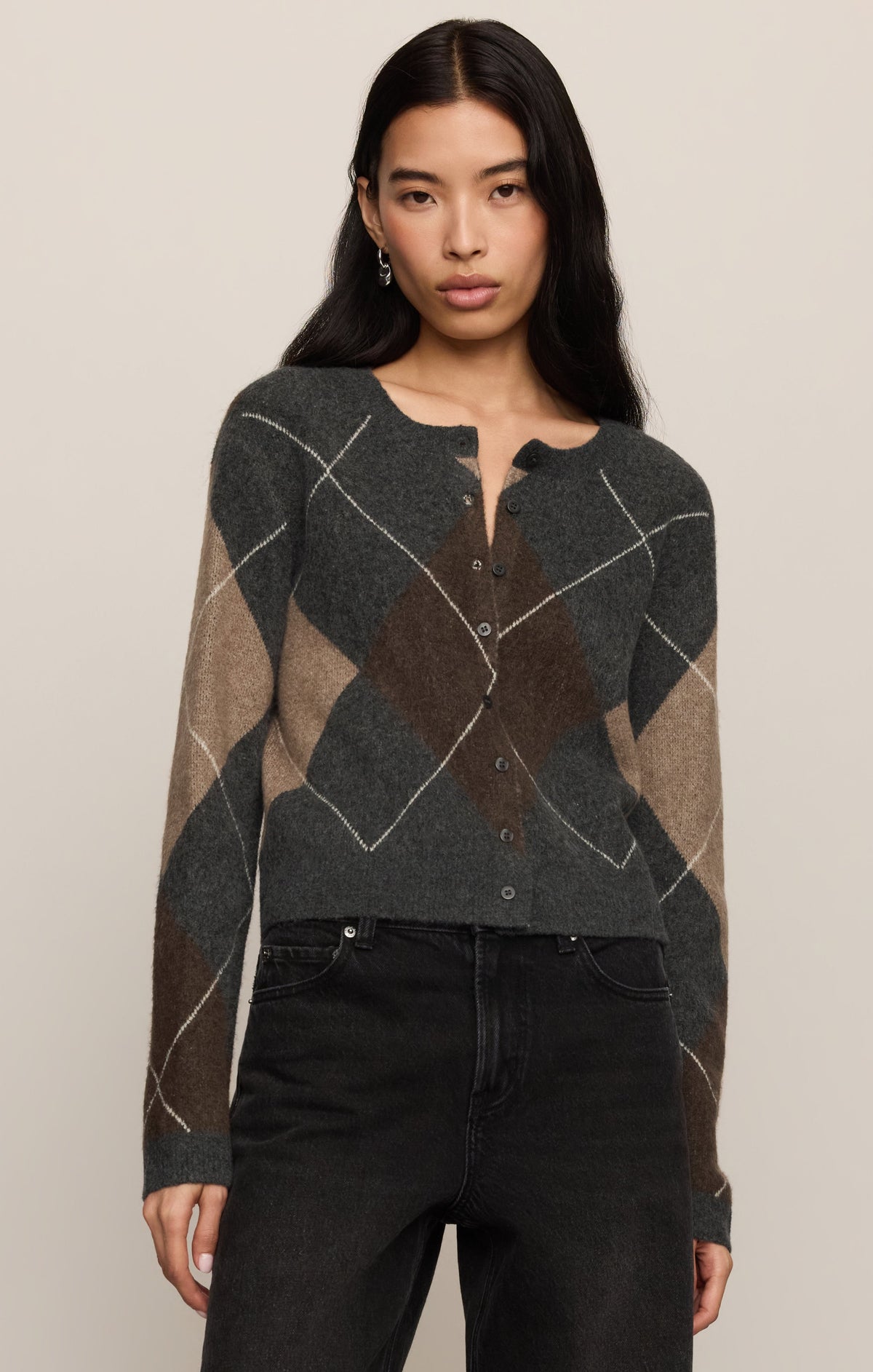 Z Supply Medina Argyle Cardigan in Charcoal Heather, front view