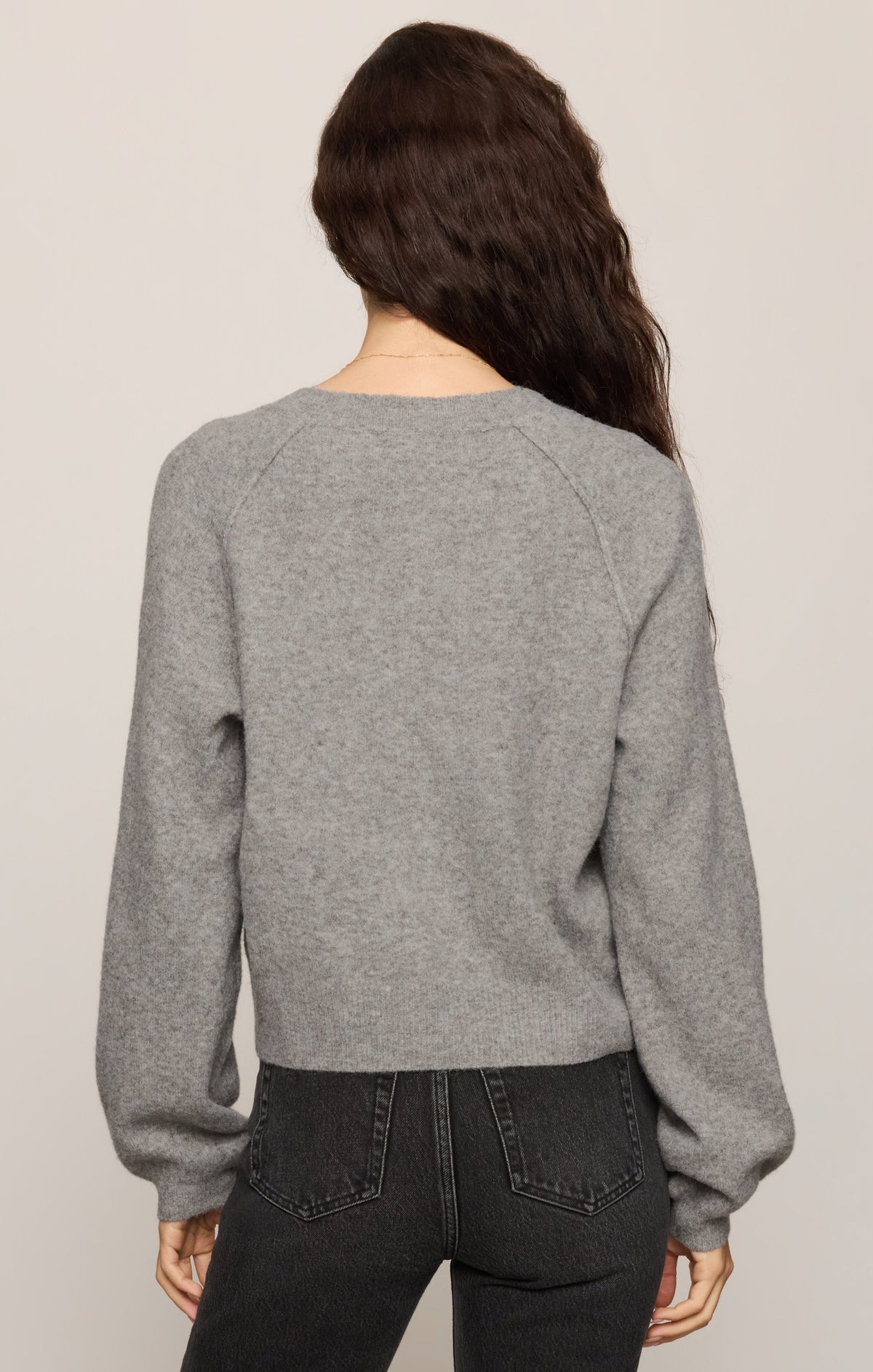 Z Supply Westmont Henley Sweater in Classic Heather Grey, back view